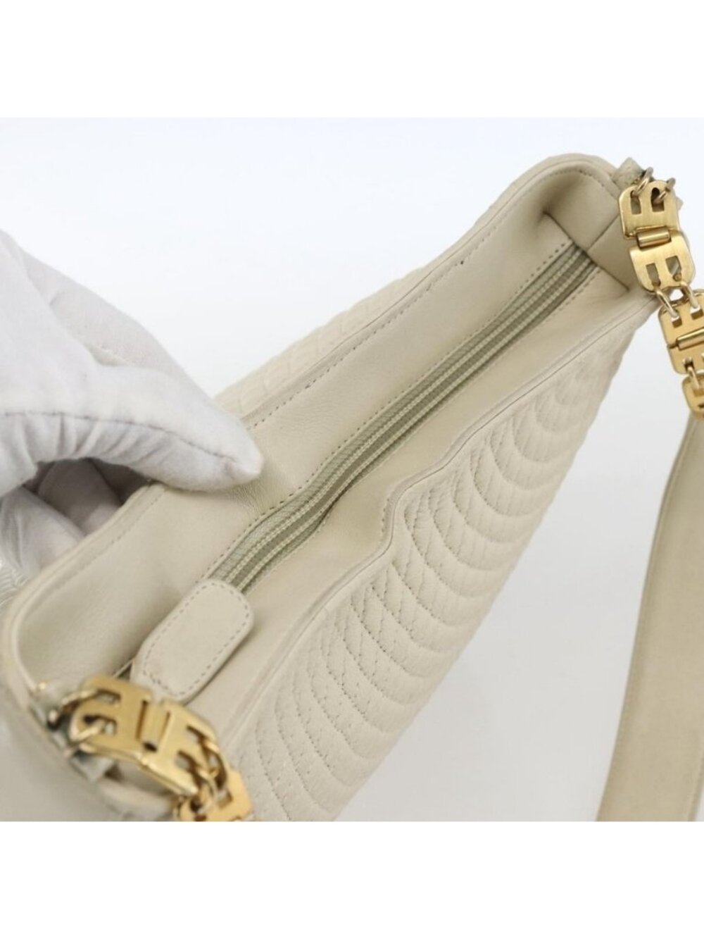 Authentic BALLY Shoulder Bag Leather Ivory Gold - Picture 13 of 16